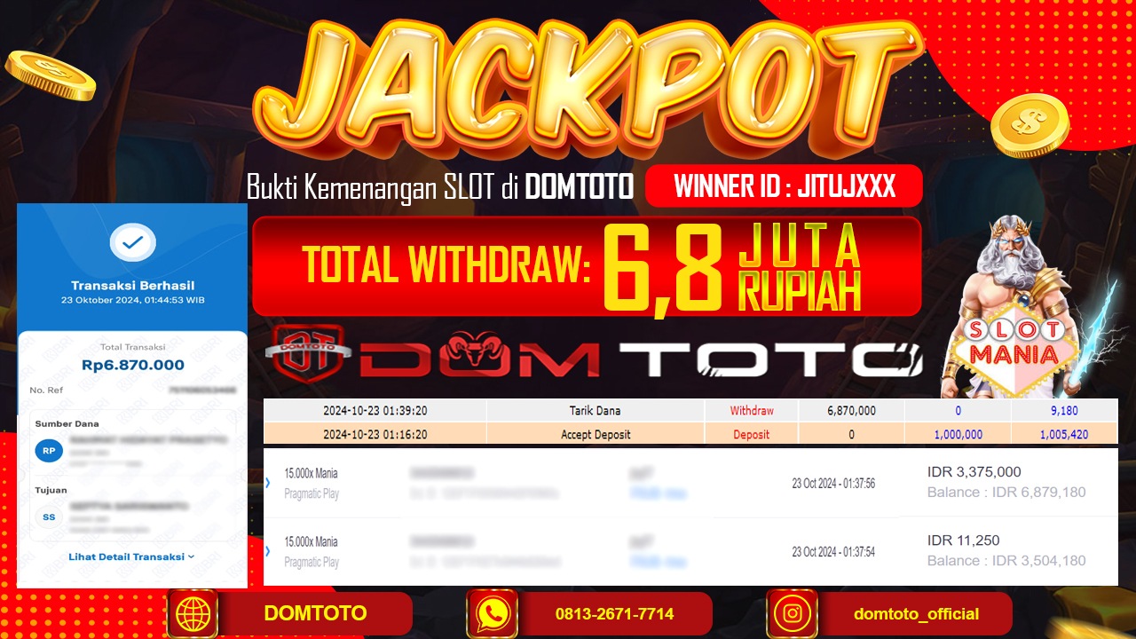 JACKPOT SLOT 15.000X MANIA 23 OKTOBER 2024